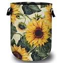 Retro Sunflower Laundry Basket, Floral Laundry Hamper Collapsible Oxford Cloth with Handle Clothes Storage Bin for Bathroom Laundry Room Bedroom 15.7 X 20 Inch