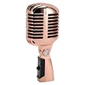 Retro Vintage Microphone, Zinc Alloy Self Tensioning Rotating Rack Dynamic Vocal Microphone, Vintage Cardioid Directional for Live Performance Karaoke (Rose Gold)