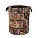 Retro Wooden Book shelf Laundry Basket Collapsible Laundry Hamper, Oxford Cloth Storage Bin for Room/Bathroom/Bedroom/Dormitories 16" X 20.8"