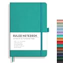 RETTACY Lined Journal Notebook, 192 Numbered Pages, A5 Medium Size (5.7'' x 8.3''), for Men &amp; Women, Journaling, Writing, Work &amp; Office, Leather Hardcover, 100 GSM Thick Paper (Cyan)