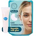 Reusable Cosmetic Ear Corrector glue Kit – 8pcs Silicone Ear Tape with Glue, Invisible Ear Stickers for Big Ears, Protruding Ear Corrector for Adults, Non-Surgical Ear Pinning Tape & Skin-Friendly