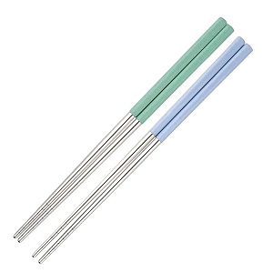reusable metal chopsticks 2 pair for noodels sushi hotpot epsilon 23 cm long stainless steel chopstick colorful perfect square grip to hold foods for home hotels restaurant blue green