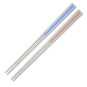 reusable metal chopsticks 2 pair for noodels sushi hotpot 23 cm long stainless steel chopstick colorful perfect square grip to hold foods for home hotels restaurant blue beige