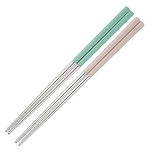 reusable metal chopsticks 2 pair for noodels sushi hotpot 23 cm long stainless steel chopstick colorful perfect square grip to hold foods for home hotels restaurant green beige