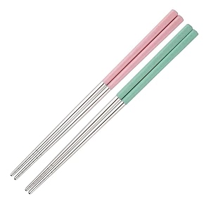reusable metal chopsticks 2 pair for noodels sushi hotpot epsilon 23 cm long stainless steel chopstick colorful perfect square grip to hold foods for home hotels restaurant pink green