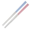 Reusable Metal Chopsticks 2 Pair for Noodels Sushi Hotpot Epsilon 23 cm Long Stainless Steel Chopstick Colorful Perfect Square Grip to Hold Foods for Home Hotels Restaurant (Pink Blue)