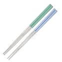 Reusable Metal Chopsticks 2 Pair for Noodels Sushi Hotpot Epsilon 23 cm Long Stainless Steel Chopstick Colorful Perfect Square Grip to Hold Foods for Home Hotels Restaurant (Blue Green)