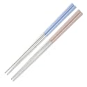 Reusable Metal Chopsticks 2 Pair for Noodels Sushi Hotpot 23 cm Long Stainless Steel Chopstick Colorful Perfect Square Grip to Hold Foods for Home Hotels Restaurant (Blue Beige)