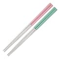 Reusable Metal Chopsticks 2 Pair for Noodels Sushi Hotpot Epsilon 23 cm Long Stainless Steel Chopstick Colorful Perfect Square Grip to Hold Foods for Home Hotels Restaurant (Pink Green)