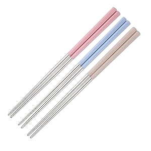 reusable metal chopsticks 3 pair for noodels sushi hotpot epsilon 23 cm long stainless steel chopstick colorful perfect square grip to hold foods for home hotels restaurant pink blue beige