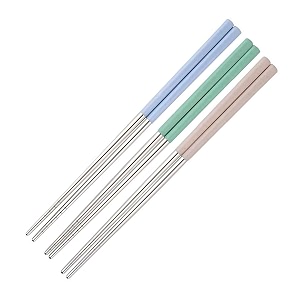 reusable metal chopsticks 3 pair for noodels sushi hotpot 23 cm long stainless steel chopstick colorful perfect square grip to hold foods for home hotels restaurant blue green biege