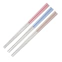 Reusable Metal Chopsticks 3 Pair for Noodels Sushi Hotpot Epsilon 23 cm Long Stainless Steel Chopstick Colorful Perfect Square Grip to Hold Foods for Home Hotels Restaurant (Pink Blue Beige)