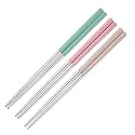 Reusable Metal Chopsticks 3 Pair for Noodels Sushi Hotpot 23 cm Long Stainless Steel Chopstick Colorful Perfect Square Grip to Hold Foods for Home Hotels Restaurant (Pink Green Beige)