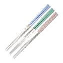 Reusable Metal Chopsticks 3 Pair for Noodels Sushi Hotpot 23 cm Long Stainless Steel Chopstick Colorful Perfect Square Grip to Hold Foods for Home Hotels Restaurant (Blue Green Biege)