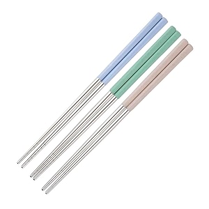 reusable metal chopsticks 3 pair for noodles sushi hotpot epsilon 23 cm long stainless steel chopstick colorful perfect square grip to hold foods for home hotels restaurant blue green beige