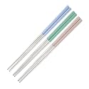 Reusable Metal Chopsticks 3 Pair for Noodles Sushi Hotpot Epsilon 23 cm Long Stainless Steel Chopstick Colorful Perfect Square Grip to Hold Foods for Home Hotels Restaurant (Blue Green Beige)