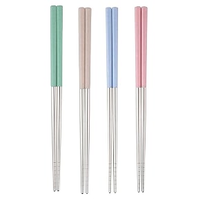 reusable metal chopsticks 4 pair for noodles sushi hotpot 23 cm long stainless steel chopstick colorful perfect square grip to hold foods for home hotels restaurant 4 pair chopsticks