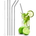 Reusable Stainless Steel Drinking Straws with Cleaning Brush Set of 5 Metal Straws Straight and Bent Design for Smoothie, Milkshake, Cocktail and Hot Drinks Our Any Drinks Uses for Gift Set