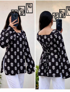 Revayat Ras Formal Printed Women Black Top