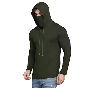 Cotton Solid Men Hooded Neck with Mask