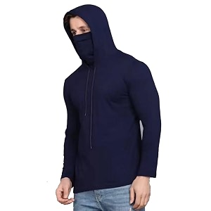Cotton Solid Men Hooded Neck with Mask