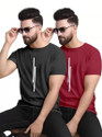 REVIZO Printed Men Round Neck Black Maroon