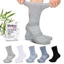 Revosoxs Diabetic Crew Socks for Men Women,Bamboo Viscose Non-Binding Loose Top Wide Socks with Seamless Toe 9-12 10-13