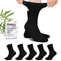 Revosoxs Diabetic Crew Socks for Men Women,Bamboo Viscose Non-Binding Loose Top Wide Socks with Seamless Toe 9-12 10-13