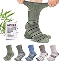 Revosoxs Diabetic Crew Socks for Men Women,Bamboo Viscose Non-Binding Loose Top Wide Socks with Seamless Toe 9-12 10-13