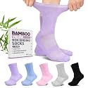 Revosoxs Diabetic Crew Socks for Men Women,Bamboo Viscose Non-Binding Loose Top Wide Socks with Seamless Toe 9-12 10-13