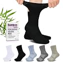 Revosoxs Diabetic Crew Socks for Men Women,Bamboo Viscose Non-Binding Loose Top Wide Socks with Seamless Toe 9-12 10-13