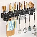 REWOP Kitchen Accessories Stand, Wall Mount Knife Holder – Adhesive Mounted, Spoon Holder Storage Rack | Multi-Purpose Kitchen Counter Top Shelf | No-Drill Kitchen Tool Storage (Matel)