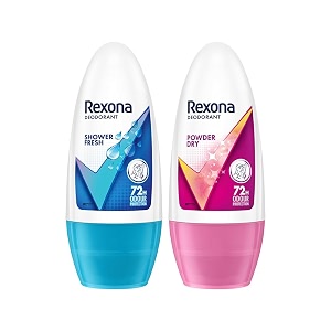 rexona shower fresh underarm roll on deodorant 50 ml and powder dry underarm roll deodorant on 50ml long-lasting 72 hours odour protection  alcohol-free formula dermatologically tested  combo of 2
