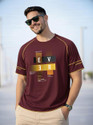 Reya Printed Men Round Neck Maroon T-Shirt