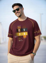 Reya Printed Men Round Neck Maroon T-Shirt