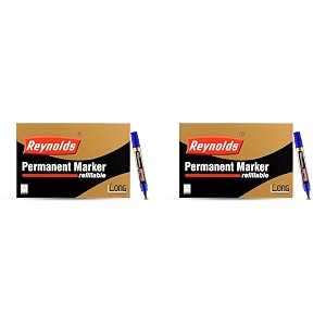 reynolds bold point tip permanent marker for office and home use i leak proof marker pens with unique tip stopper system - 10ct blue 2067295 pack of 2
