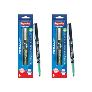 trimax 2 ct pouch - greeni lightweight roller pen with comfortable grip for extra smooth writing i school and office stationery  05mm tip size