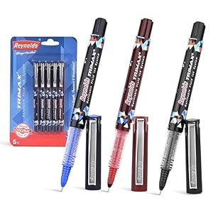 reynolds trimax rollerball pen set - 5 pens 3 blue 1 black 1 red roller ball pen for writing  pen for students amp office stationery  05 mm tip size