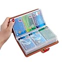 RFID Credit Card Holder, Leather Business Card Organizer with 96 Card Slots, Credit Card Case for Managing Your Different Cards and Important Documents to Prevent Loss or Damage (Red)