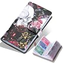 RFID Credit Card Holder, Leather Business Card Organizer with 96 Card Slots, Credit Card Case for Managing Your Different Cards and Important Documents to Prevent Loss or Damage (Skeleton Flower)