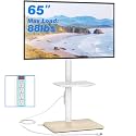 Rfiver Floor TV Stand with Power Outlet for 32-65 inch TVs up to 88 lbs, Swivel TV Mount Stand with Height Adjustment and Oak Wood Base for Bedroom, Office, Corner, Max VESA 400x400mm