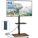 Rfiver Floor TV Stand with Power Outlet for 32-65 inch TVs up to 88 lbs, Swivel TV Mount Stand with Height Adjustment and Oak Wood Base for Bedroom, Office, Corner, Max VESA 400x400mm