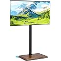 Rfiver Swivel Floor TV Stand with Mount for 32-65 inch TVs up to 88 lbs, Height Adjustable Tall TV Stand with Wood Base, Saving Space Design for Bedroom, Living Room and Corner,Rustic Brown