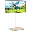 Rfiver Swivel Floor TV Stand with Mount for 32-65 inch TVs up to 88 lbs, Height Adjustable Tall TV Stand with Wood Base, Saving Space Design for Bedroom, Living Room and Corner, Oak