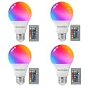 RGB Color Changing Light Bulb with Remote Control, RGBW LED Light Bulb A19 E27/E26 6500K White 9W 16 Color Choices Multicolor Dimmable Flood Light Bulbs for Party Bedroom Home - 4 Pack