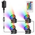 RGB Pond Lights with Timer, LED Underwater Submersible Colorful Landscape Spotlights, 98ft Remote Control IP68 Waterproof Fountain Lights for Fish Aquarium Tank Garden Yard Pool (Set of 4)