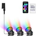 RGB Underwater Pond Lights, Super Bright LED Submersible Fountain Lights Colored Landscape Spotlights, Bluetooth APP Control IP68 Waterproof for Fish Aquarium Tank Garden Yard Pool (Set of 3)
