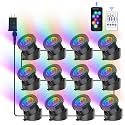 RGB Underwater Pond Lights, Super Bright LED Submersible Fountain Light Colored Landscape Spotlights, Bluetooth APP Control IP68 Waterproof for Fish Aquarium Tank Garden Yard Pool (Set of 12)