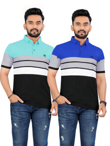 rggarment Colorblock Men Polo Neck Light Blue