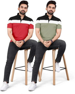rggarment Colorblock Men Polo Neck Red Dark
